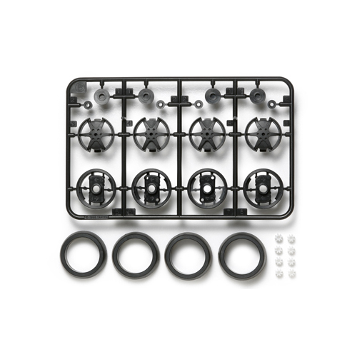 タミヤ スーパーX・XXシャーシ 大径ワンウェイホイール(オフセットタイヤ付き)